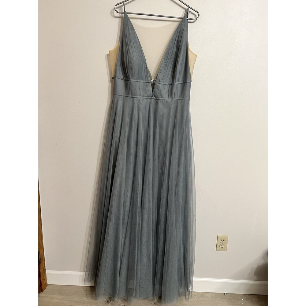 Jenny Yoo Long Bridesmaid Dress Kaelyn in Mayan Blue size 18 NWT Nude Insert